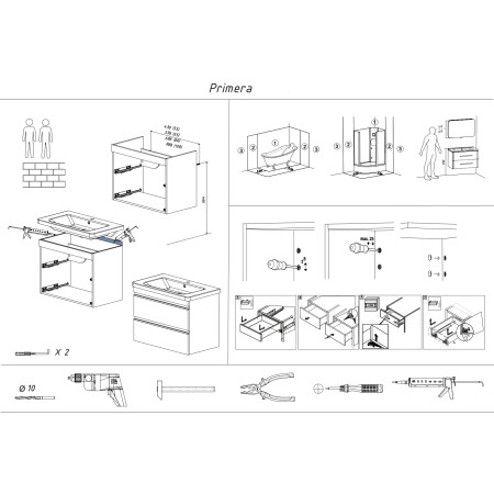 Vonios kambario spintelė su praustuvu Primera PRM2-100 balta