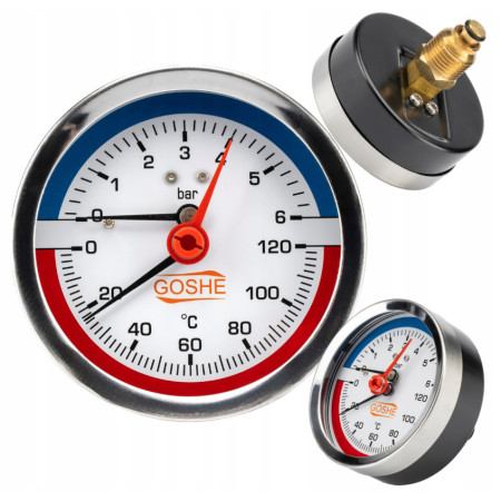 Termomanometras gulščias 80mm 1-4 bar
