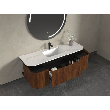 Vonios kambario spintelė su praustuvu OLIVE 150 ruda pakabinama su įleidžiamu praustuvu