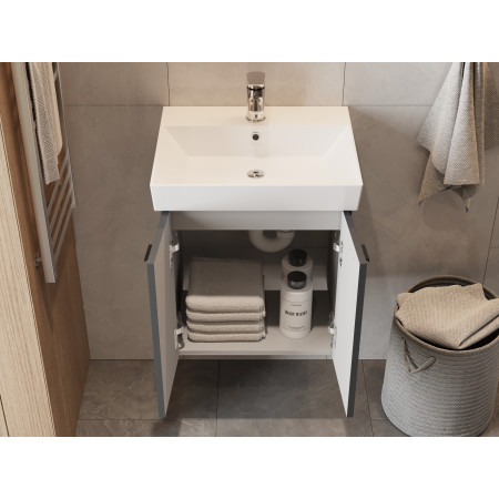 Vonios kambario spintelė su praustuvu Piccolo PC-60 tamsiai pilka pakabinama