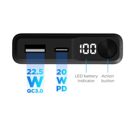 Ksix Magnetic Powerbank 10000 mAh 22,5W, Black