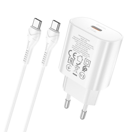 Įkroviklis Hoco N22 25W su USB-C ir USB-C kabeliu 1.0m baltas