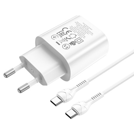 Įkroviklis Hoco N22 25W su USB-C ir USB-C kabeliu 1.0m baltas