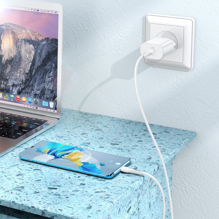 Įkroviklis Hoco N22 25W su USB-C ir USB-C kabeliu 1.0m baltas