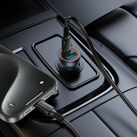 Automobilinis įkroviklis Borofone BZ32A USB-C/USB-A 30W pilkas