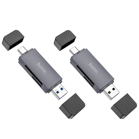 Atminties kortelių skaitytuvas Hoco HB45 USB-C/USB-A 2-in-1 USB2.0 pilkas