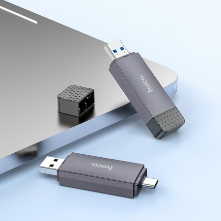 Atminties kortelių skaitytuvas Hoco HB45 USB-C/USB-A 2-in-1 USB2.0 pilkas