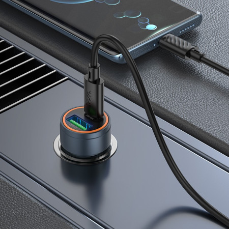 Automobilinis įkroviklis Hoco Z57A 30W USB-C/USB-A pilkas