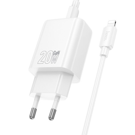 Įkroviklis Hoco N60 20W GaN USB-C + USB-C to Lightning kabelis 1.0m baltas
