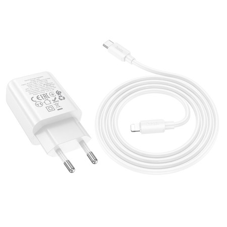 Įkroviklis Hoco N60 20W GaN USB-C + USB-C to Lightning kabelis 1.0m baltas