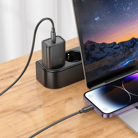Įkroviklis Hoco N60 20W GaN USB-C + USB-C to Lightning kabelis 1.0m baltas