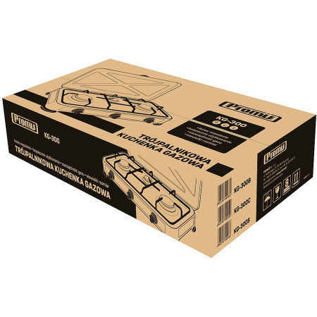 PROMIS KG300C juoda trijų degiklių dujinė viryklė