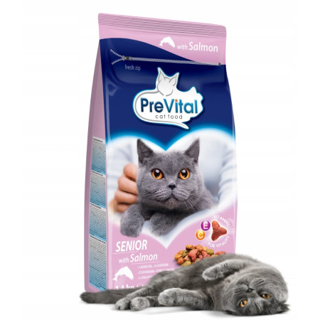 PREVITAL Senjorų Lašiša - sausas kačių maistas - 1,4 kg