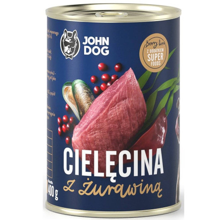 John Dog Berry Suaugusiųjų jautiena su spanguolėmis - drėgnas ėdalas - 800g