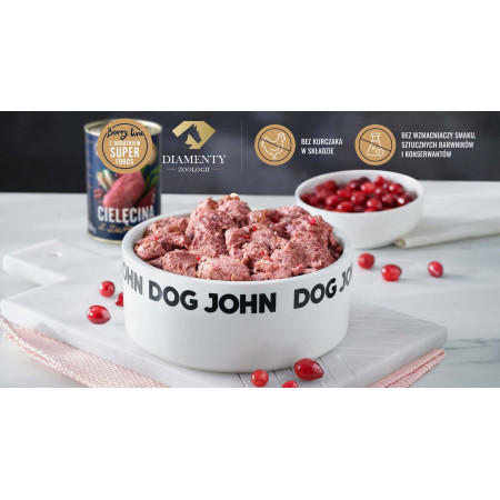 John Dog Berry Suaugusiųjų jautiena su spanguolėmis - drėgnas ėdalas - 800g