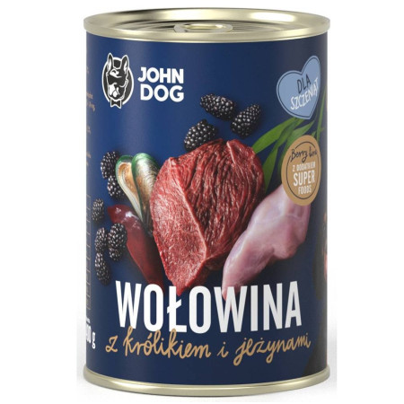 John Dog BERRY Suvenos Mėsa ir Triušis su Juodosiomis Uogomis - 400 g