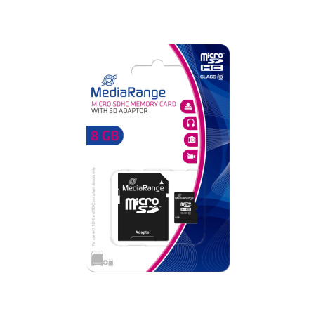 8GB Micro SDHC atminties kortelė su adapteriu MEDIARANGE