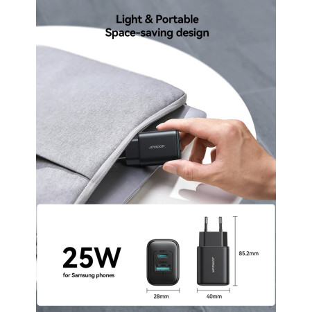 Įkroviklis Joyroom JR-TCF13 25W USB-C/USB-A juodas