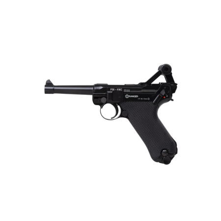 Oro šautuvas Pistoletas RANGER P08 Parabellum KWC cal. 4,5 BBS smūgis atgal 21 šūvis Visas metalas CO2