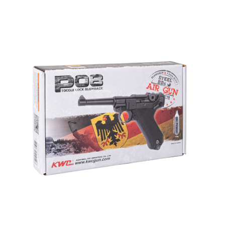 Oro šautuvas Pistoletas RANGER P08 Parabellum KWC cal. 4,5 BBS smūgis atgal 21 šūvis Visas metalas CO2