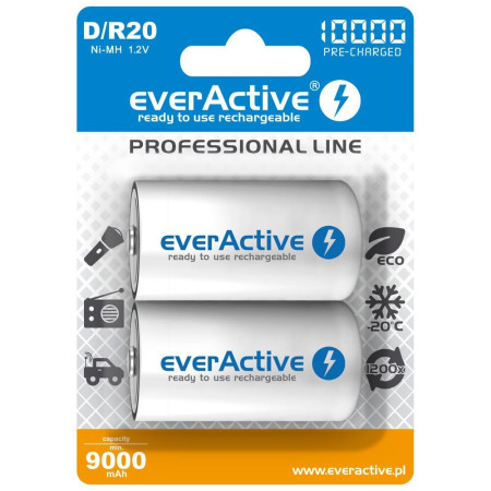 Akumulatorius everActive R20/D Ni-MH 10000 mAh paruoštas naudoti