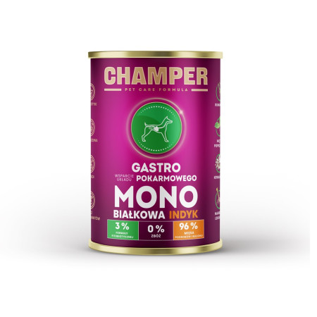 CHAMPER Gastro Monoprotein Turkey  - drėgnas ėdalas šunims - 400g