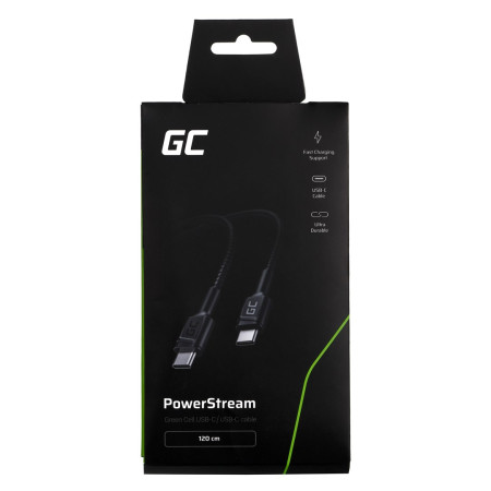 Green Cell USB C kabelis 1,2 m Juodas