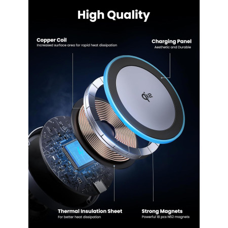 UGREEN W708 15W magnetinė belaidė automobilių įkroviklis