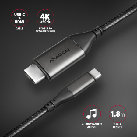 Axagon RVC-HI2MC vaizdo kabelio adapteris 1,8 m C tipo USB HDMI Juoda