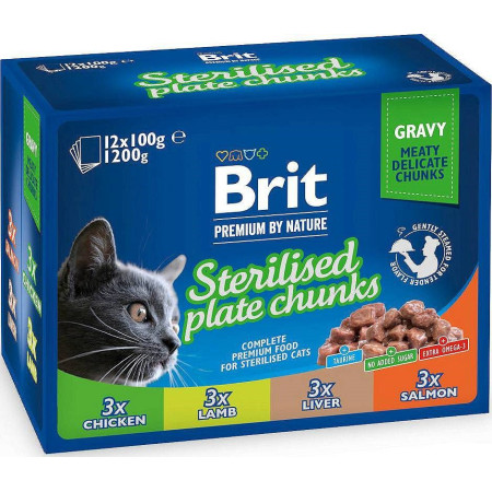 BRIT Premium Cat Sterilised Plate - drėgno kačių ėdalo - 12x100 g