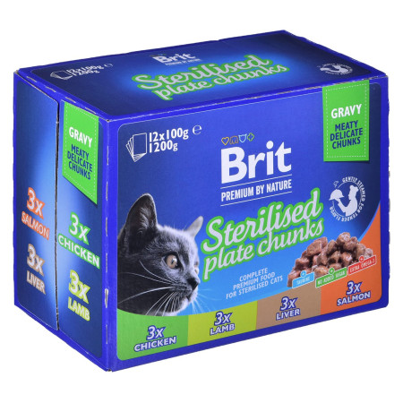 BRIT Premium Cat Sterilised Plate - drėgno kačių ėdalo - 12x100 g