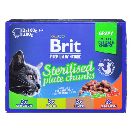 BRIT Premium Cat Sterilised Plate - drėgno kačių ėdalo - 12x100 g