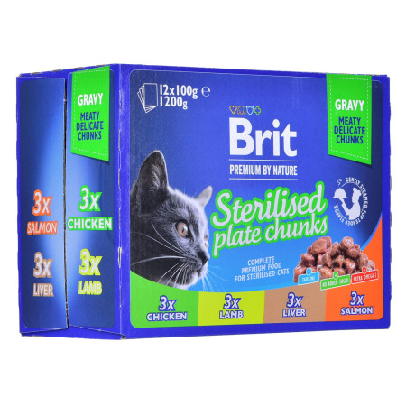 BRIT Premium Cat Sterilised Plate - drėgno kačių ėdalo - 12x100 g