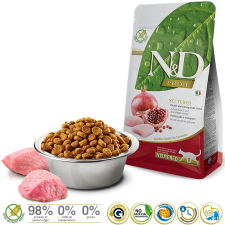 FARMINA N&D Prime Neutered Chicken&Pomegranate Adult - sausas kačių maistas - 5 kg