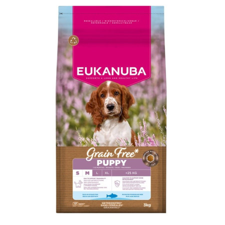 EUKANUBA Be Grūdų Šuniukams Mažiems/Vidutiniams - Jūros Žuvis - sausas maistas šunims - 3kg