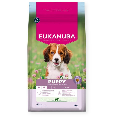 EUKANUBA Šuniukams Mažiems/ Vidutiniams Aviena ir Ryžiai - sausas maistas šunims - 3 kg