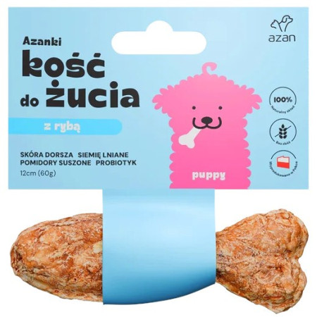 AZANKI menkės kaulas su probiotikais Puppy žuvies formos - skanėstas šunims - 12 cm