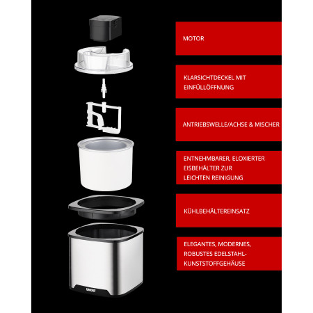 Unold ledų gaminimo aparatas 1,5 L Juoda, Nerūdijančiojo plieno 12 W