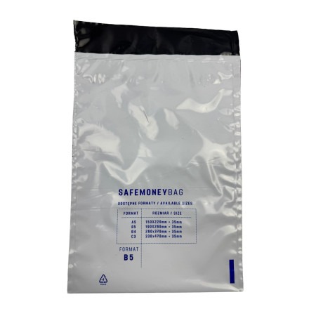 Apsauginiai depozitiniai vokai BESTPAK SAFEMONEYBAG 190x260+35 mm B5 100 vnt. Balti
