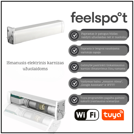 Išmanusis elektrinis karnizas užuolaidoms (5m) Feelspot FS-CM05W WiFi, Tuya