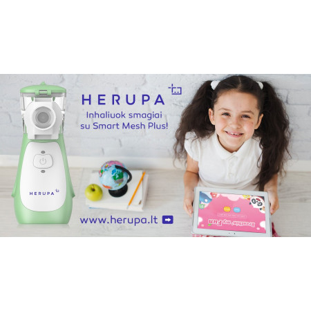 Inhaliatorius Herupa Smart Mesh Plus ir App žaidimas inhaliuojant