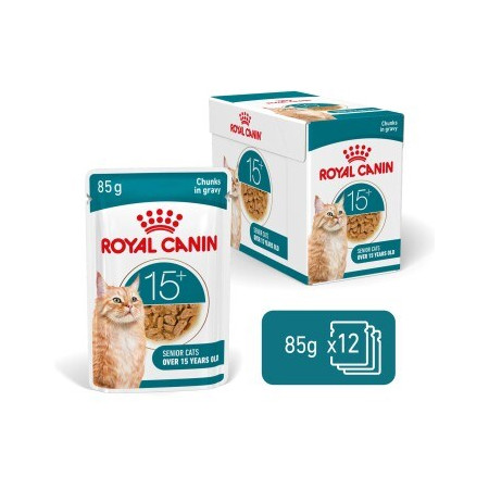 ROYAL CANIN Senjorams 15+ Gabaliukai padaže - šlapias kačių maistas - 12x85 g