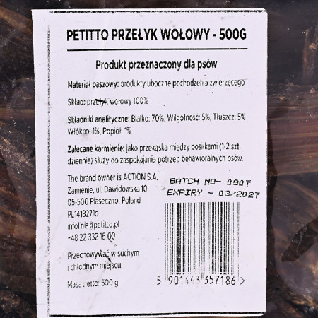 PETITTO Przełyk Wołowy - gryzak dla psa - 500g
