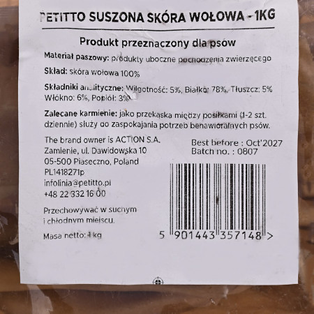PETITTO Suszona skóra wołowa  -1kg