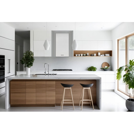 Akpo WK-12 Carmen balta pusiau matinė T800 linijinė LED virtuvės gartraukė