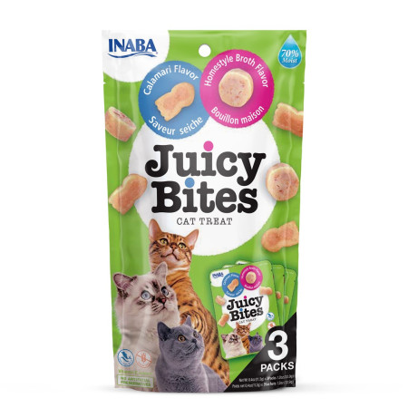 INABA Juicy Bites Naminių sultinių ir kalmarų - skanėstas katėms - 3x11,3 g