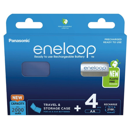 Įkraunamos baterijos PANASONIC ENELOOP AA 2000 mAh 4 szt + langelis