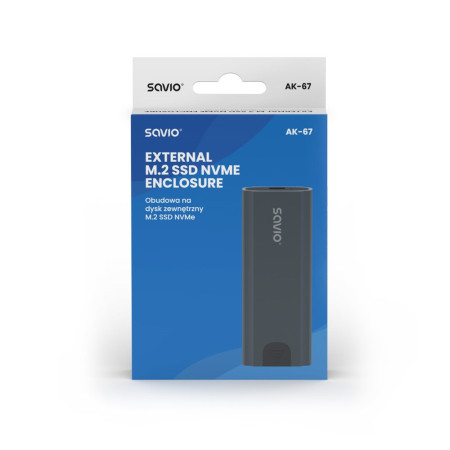 Savio M.2 SSD NVMe išorinio disko korpusas, USB-C 3.1, AK-67, pilkas