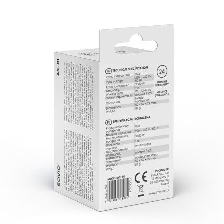 SAVIO WI-FI išmanusis kištukinis lizdas 16A AS-01 Baltas