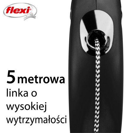 Flexi New CLASSIC 5 m Juoda Šuo Susitraukiantis pavadėlis